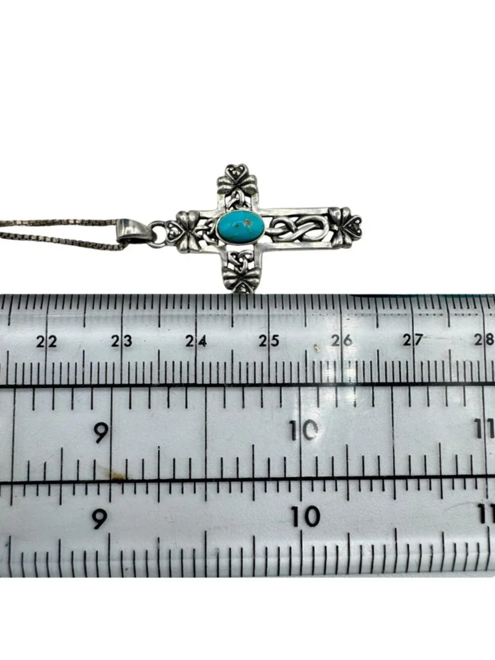 Vintage Irish Celtic Cross Sterling Pendant IRELAND Turquoise Box Chain 18